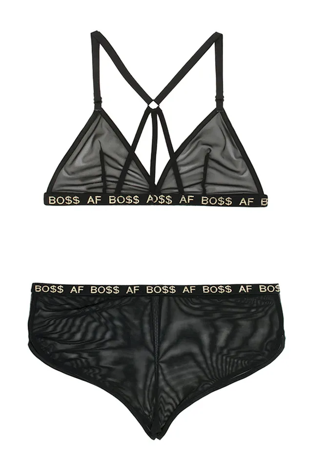 Boss Af Bralette and Shorts Set Black Sm Fantasy Lingerie Anal