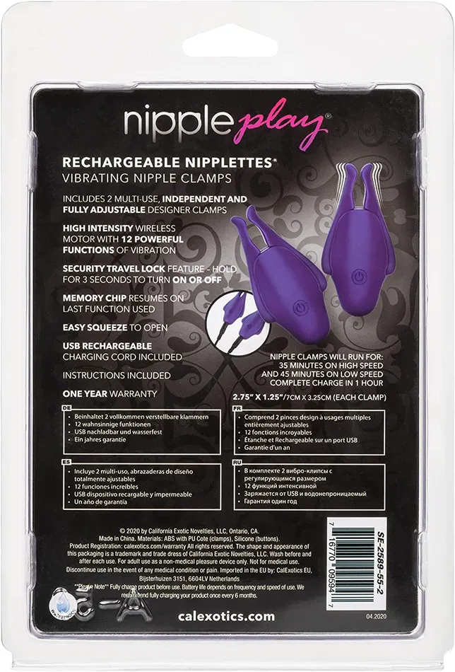 CalExotics Nipple Play Rechargeable Nipplettes, Purple | CalExotics Vibrators