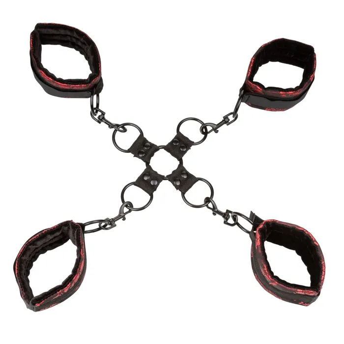 Calexotics Restraints | Calexotics Scandal Hog Tie Red & Black Restraints Wrist & Ankle Cuffs