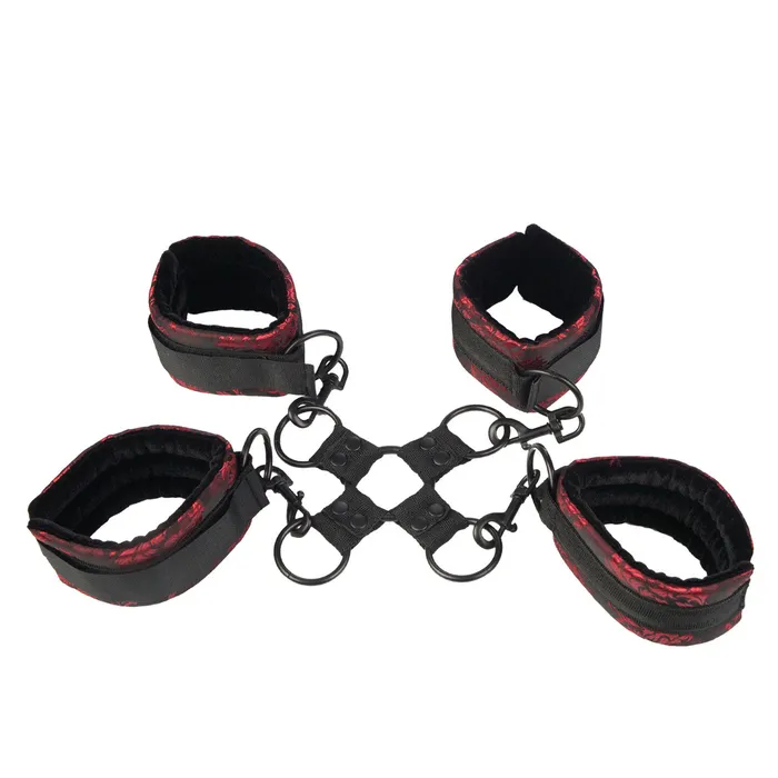 Calexotics Restraints | Calexotics Scandal Hog Tie Red & Black Restraints Wrist & Ankle Cuffs