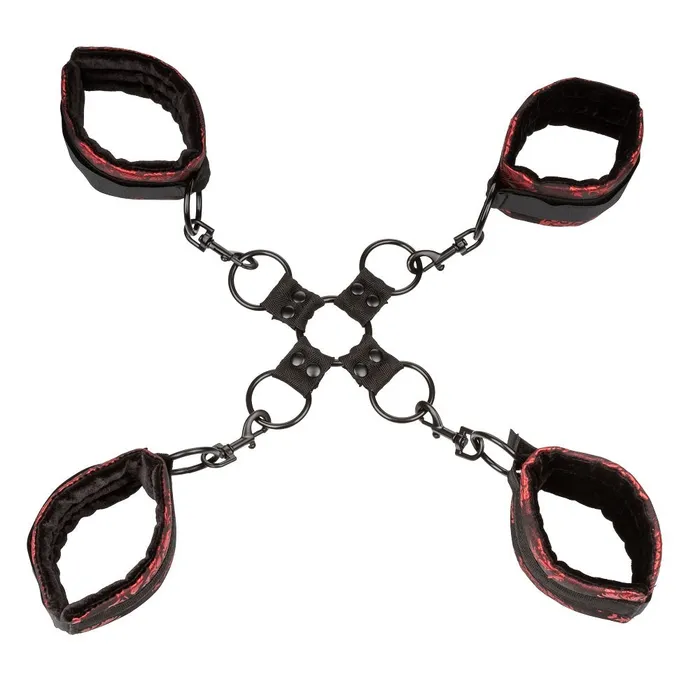 Calexotics Restraints | Calexotics Scandal Hog Tie Red & Black Restraints Wrist & Ankle Cuffs