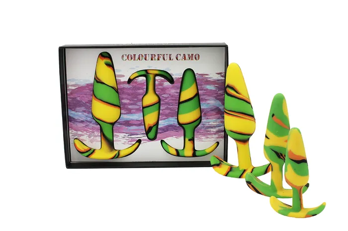 Colourful Camo Anal | Camo Sail 3-Piece Anal Training Kit Butt Plug Small Medium Large Couples Yellow