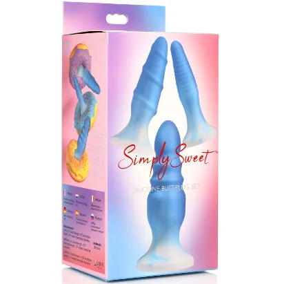 Curve Toys Simply Sweet Silicone Butt Plug Set Blue Anal