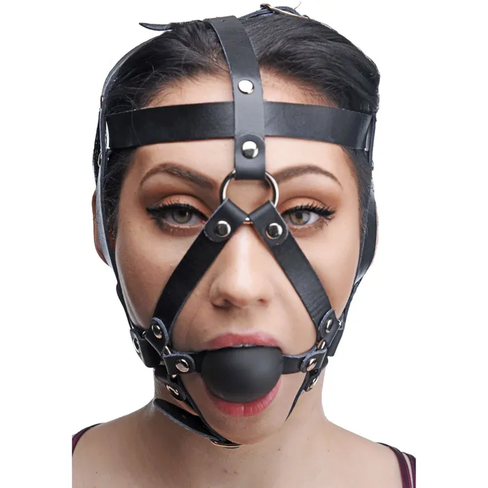 Leather Head Harness with Ball Gag Master Series Male Sex Toys