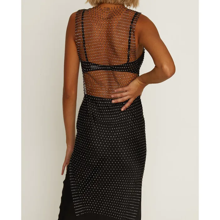 Muse Vibrators | MUSE diamante studded, mesh dress O/S BLK
