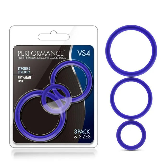Performance Silicone Cock Ring 3 Pc Set Indigo Performance Male Sex Toys